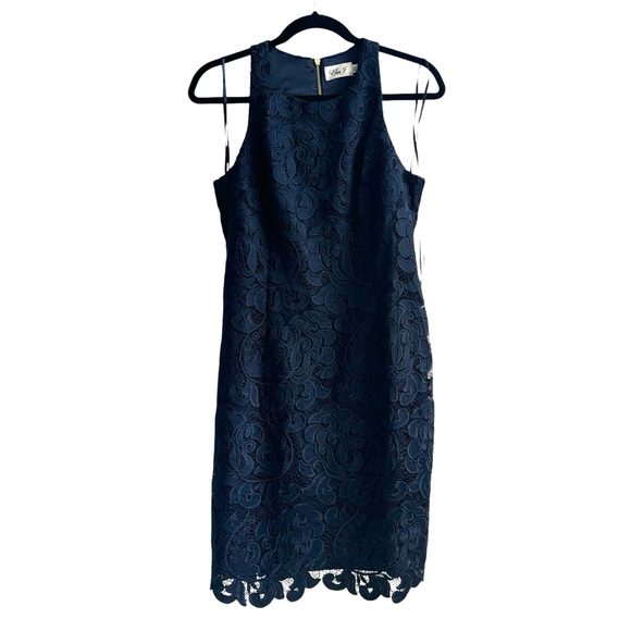 Eliza J Lace Sheath Sleeveless Mini Dress Navy Blue Size 6 - Picture 3 of 17